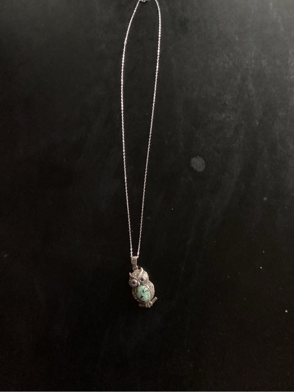 Silver Owl Pendant Necklace with Turquoise Stone - Women's Jewelry